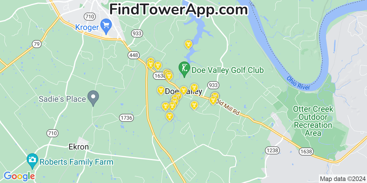 AT&T 4G/5G cell tower coverage map Doe Valley, Kentucky
