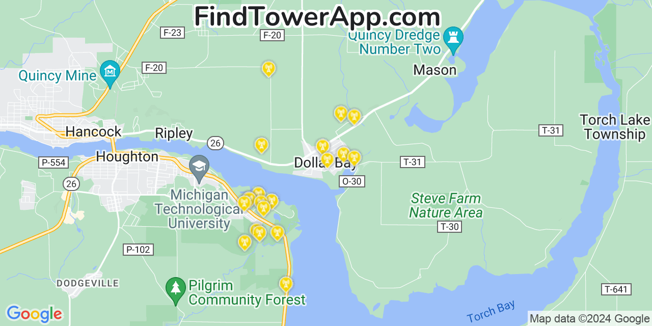 AT&T 4G/5G cell tower coverage map Dollar Bay, Michigan