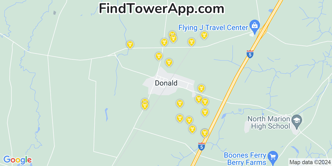 AT&T 4G/5G cell tower coverage map Donald, Oregon