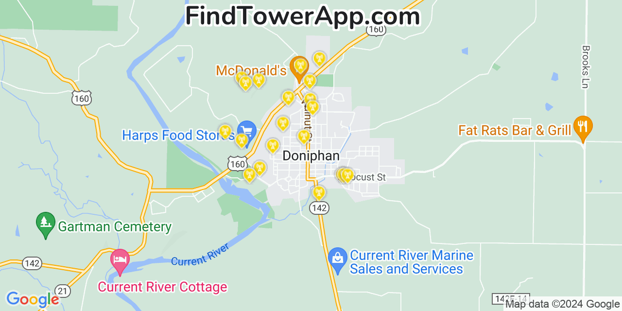 AT&T 4G/5G cell tower coverage map Doniphan, Missouri