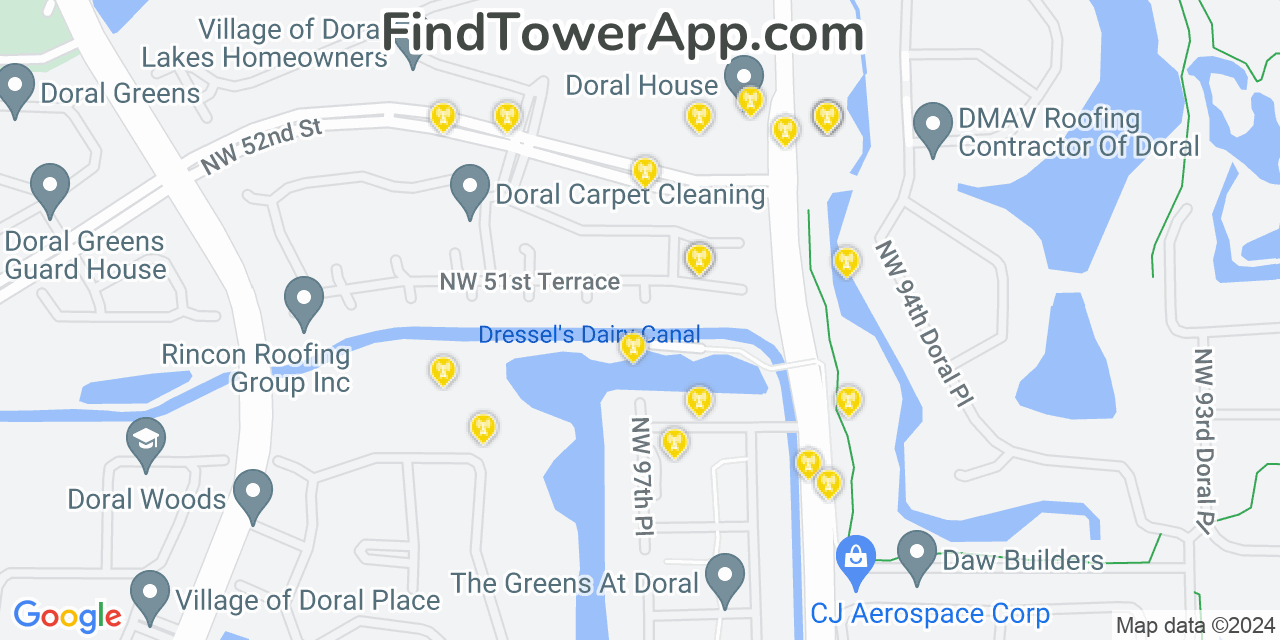 AT&T 4G/5G cell tower coverage map Doral, Florida
