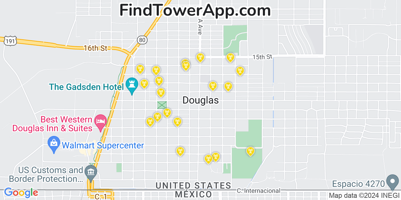 T-Mobile 4G/5G cell tower coverage map Douglas, Arizona