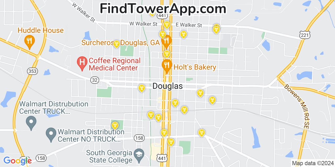 AT&T 4G/5G cell tower coverage map Douglas, Georgia
