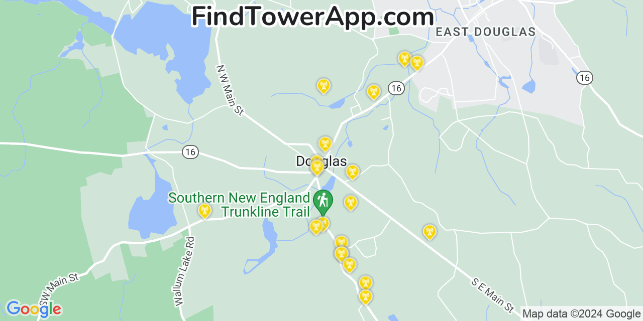 AT&T 4G/5G cell tower coverage map Douglas, Massachusetts