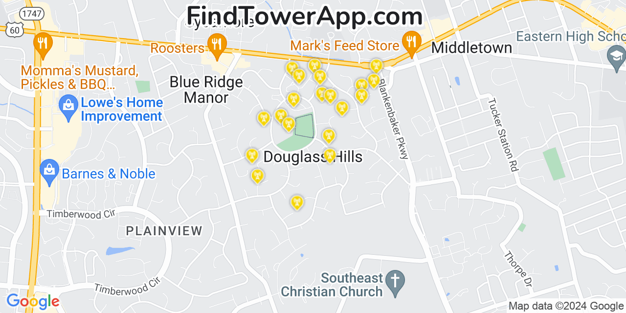 Verizon 4G/5G cell tower coverage map Douglass Hills, Kentucky