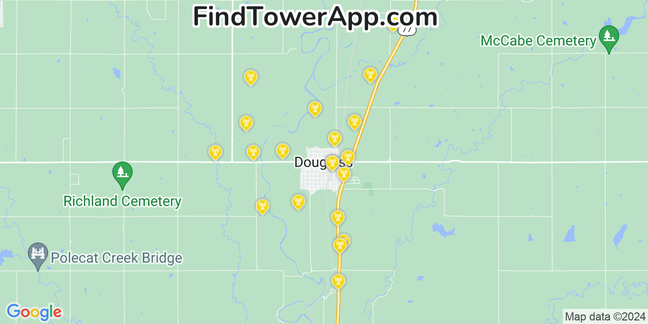Verizon 4G/5G cell tower coverage map Douglass, Kansas
