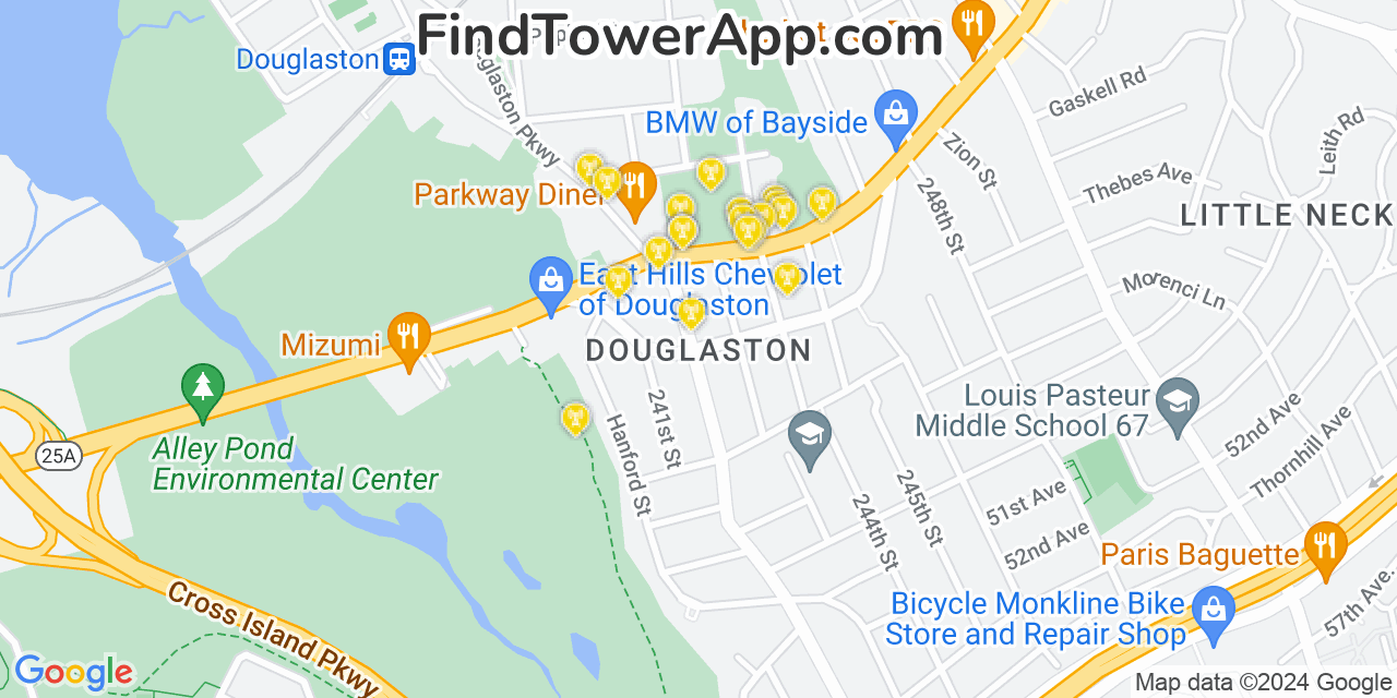 AT&T 4G/5G cell tower coverage map Douglaston, New York