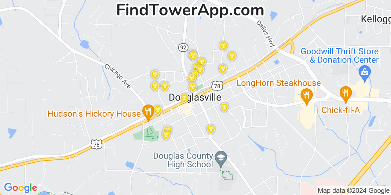 Verizon 4G/5G cell tower coverage map Douglasville, Georgia