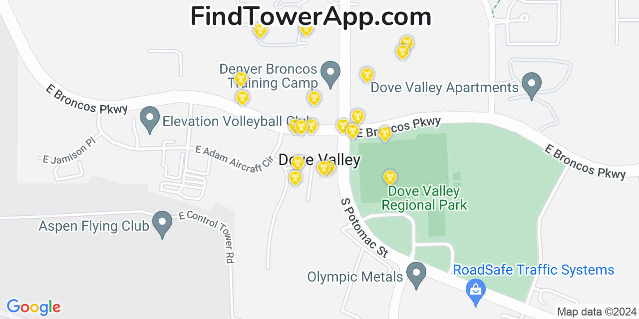 AT&T 4G/5G cell tower coverage map Dove Valley, Colorado
