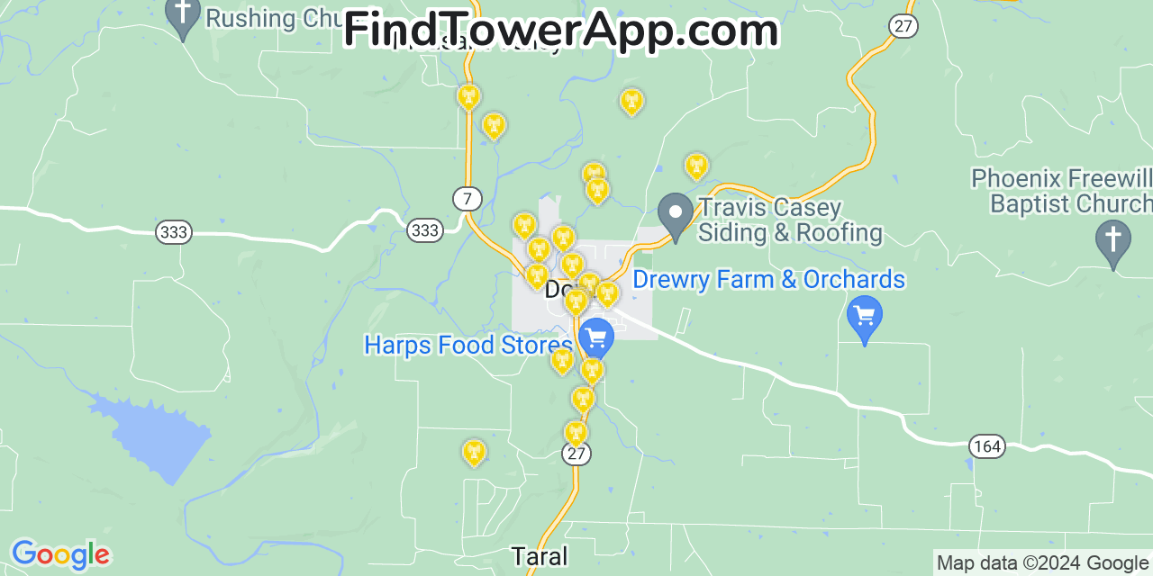 Verizon 4G/5G cell tower coverage map Dover, Arkansas