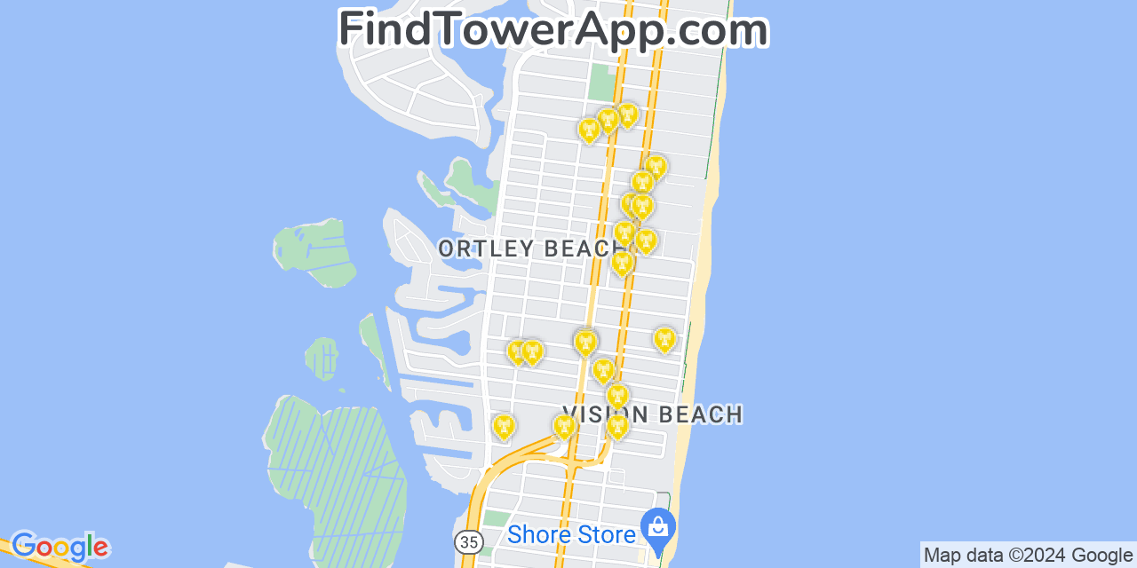 AT&T 4G/5G cell tower coverage map Dover Beaches South, New Jersey
