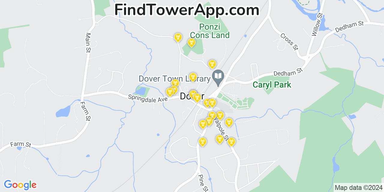 AT&T 4G/5G cell tower coverage map Dover, Massachusetts