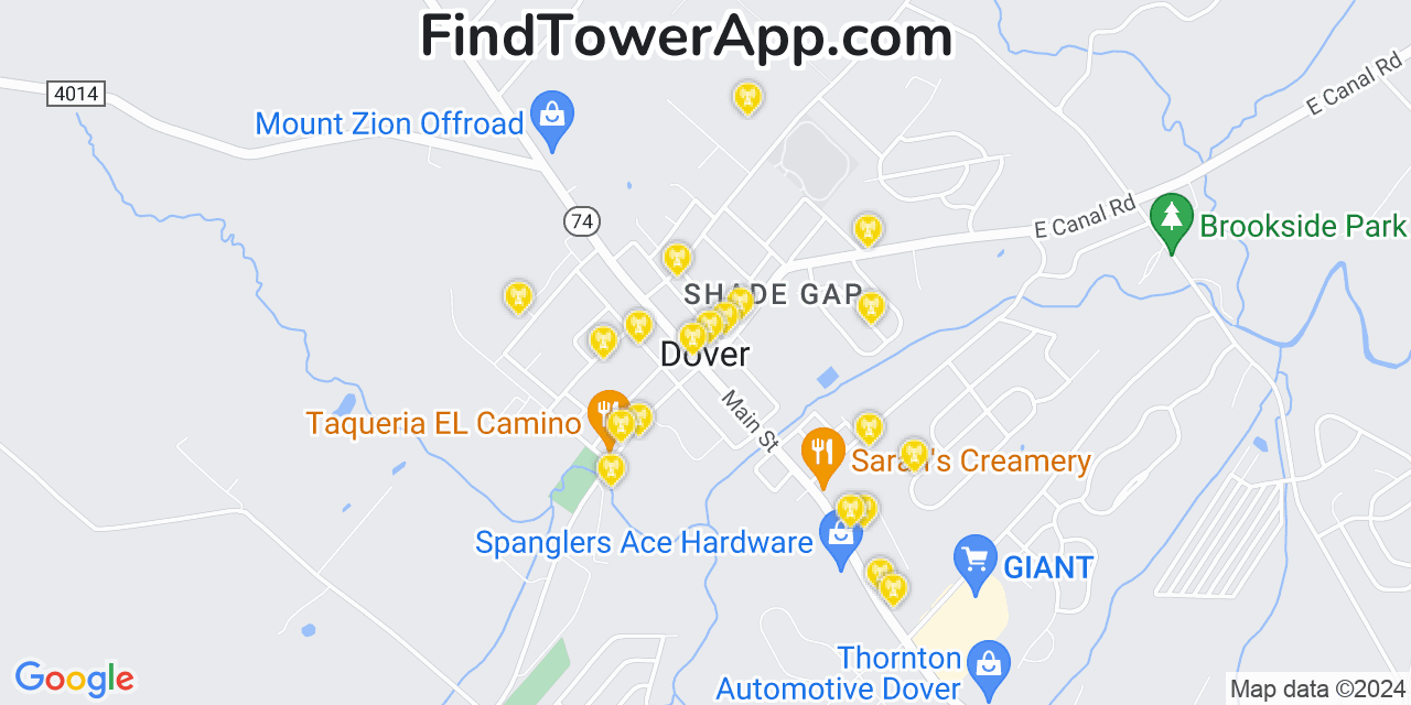 AT&T 4G/5G cell tower coverage map Dover, Pennsylvania