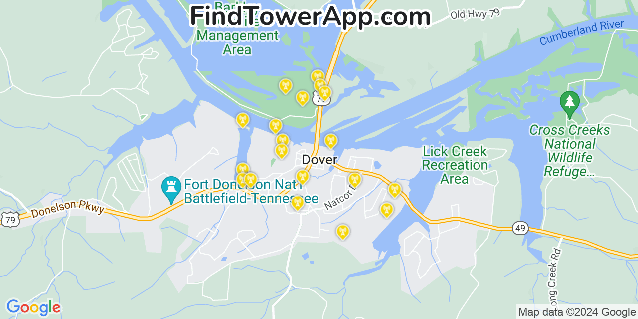 AT&T 4G/5G cell tower coverage map Dover, Tennessee