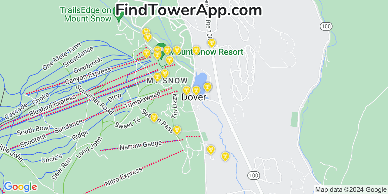 AT&T 4G/5G cell tower coverage map Dover, Vermont