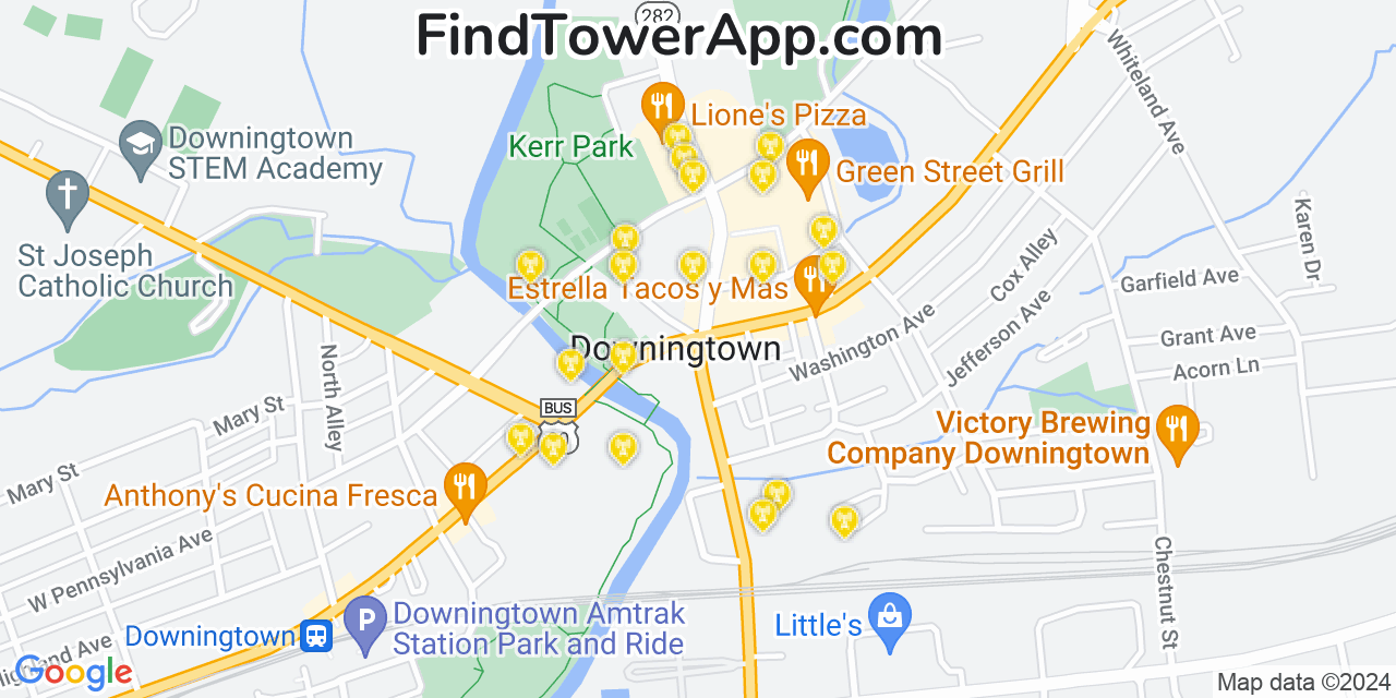 AT&T 4G/5G cell tower coverage map Downingtown, Pennsylvania