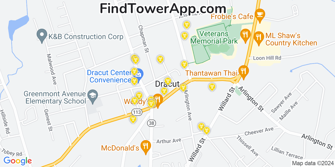 T-Mobile 4G/5G cell tower coverage map Dracut, Massachusetts