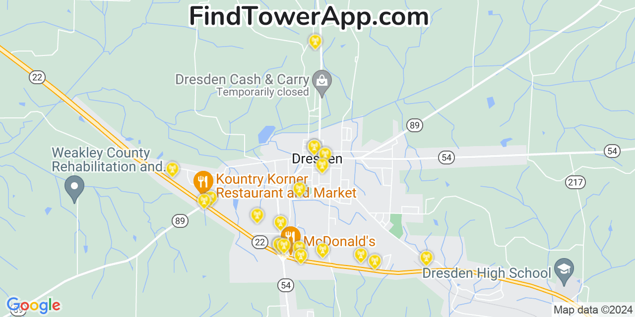 T-Mobile 4G/5G cell tower coverage map Dresden, Tennessee