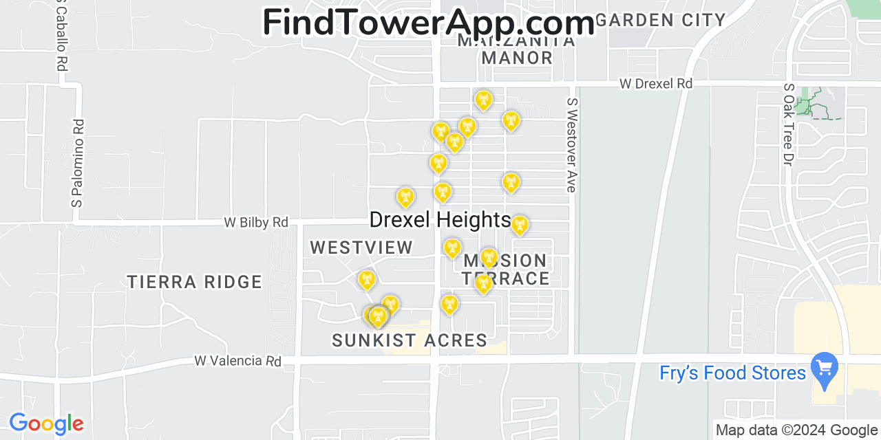 AT&T 4G/5G cell tower coverage map Drexel Heights, Arizona