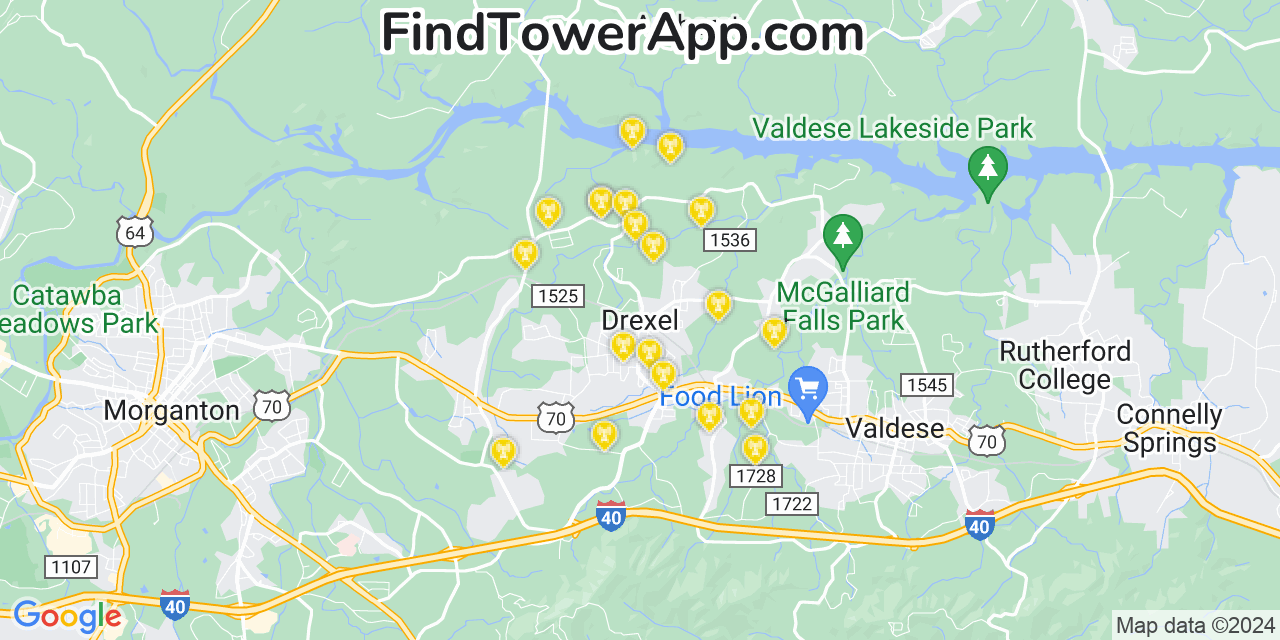 AT&T 4G/5G cell tower coverage map Drexel, North Carolina