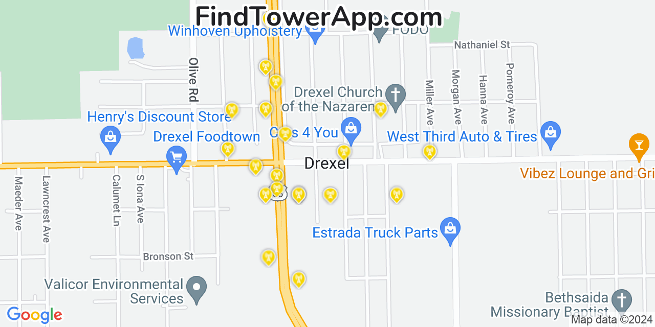 AT&T 4G/5G cell tower coverage map Drexel, Ohio