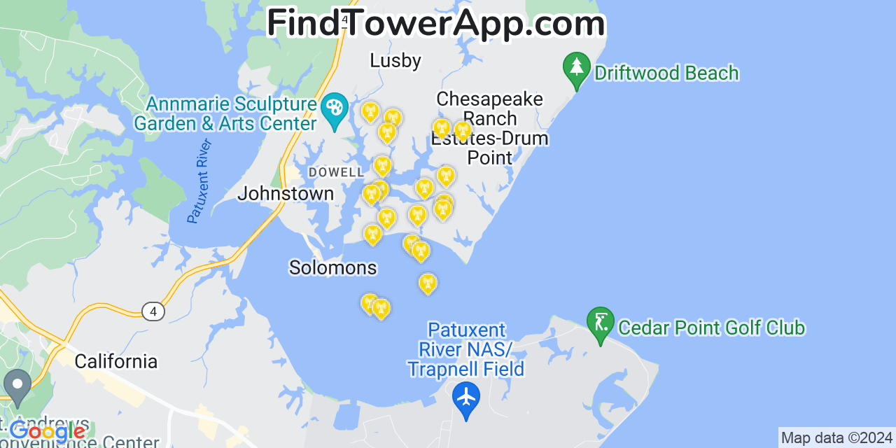 AT&T 4G/5G cell tower coverage map Drum Point, Maryland
