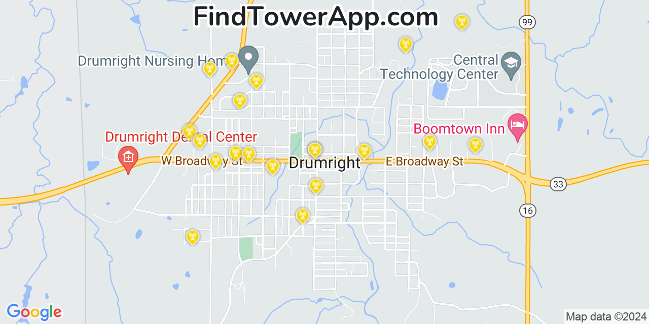 AT&T 4G/5G cell tower coverage map Drumright, Oklahoma