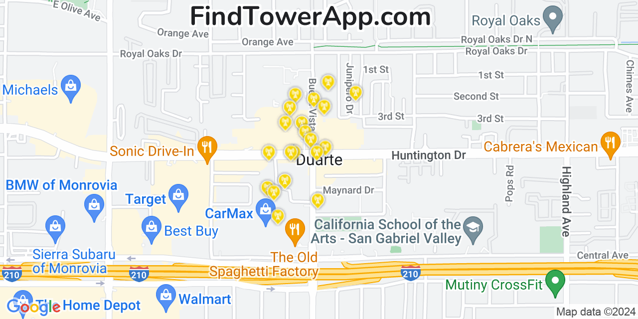 AT&T 4G/5G cell tower coverage map Duarte, California