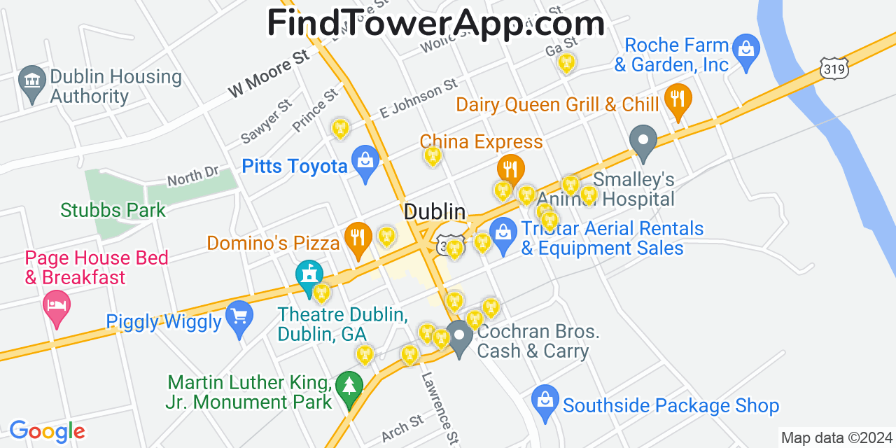 Verizon 4G/5G cell tower coverage map Dublin, Georgia