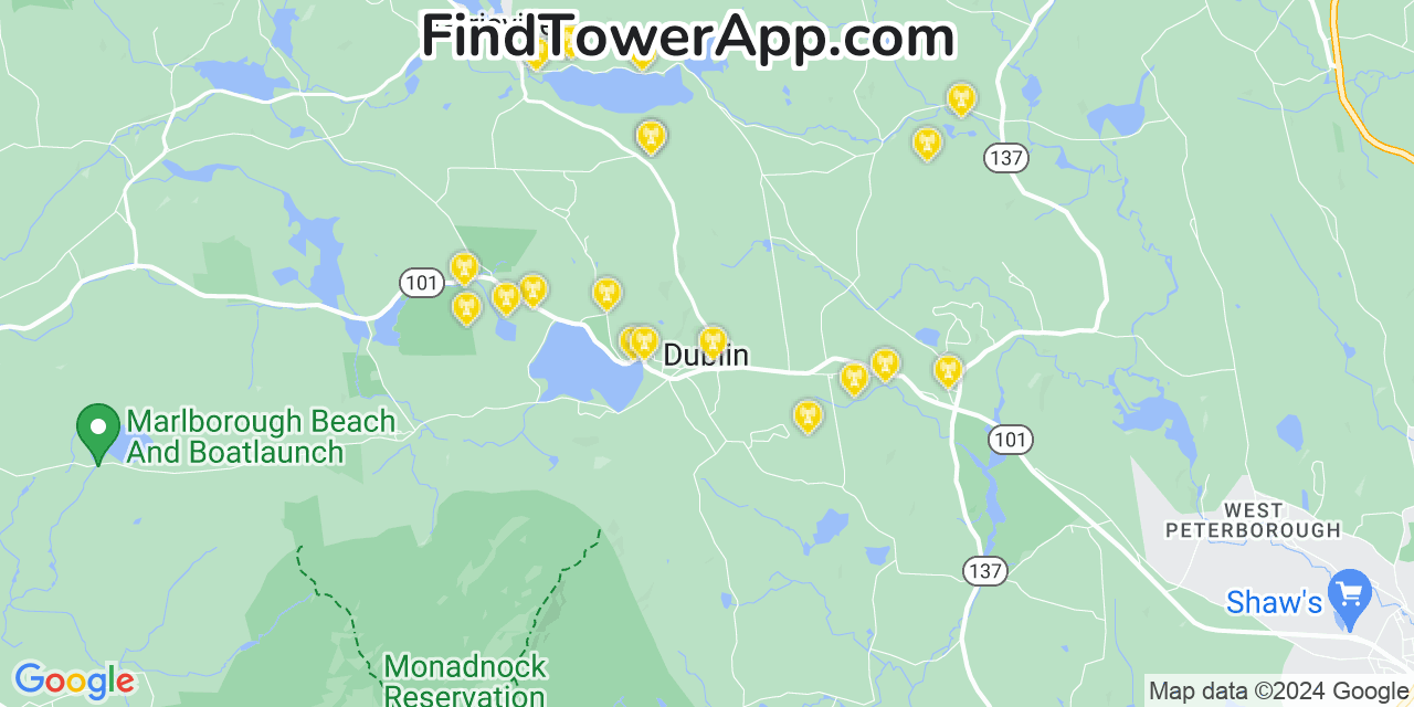 AT&T 4G/5G cell tower coverage map Dublin, New Hampshire