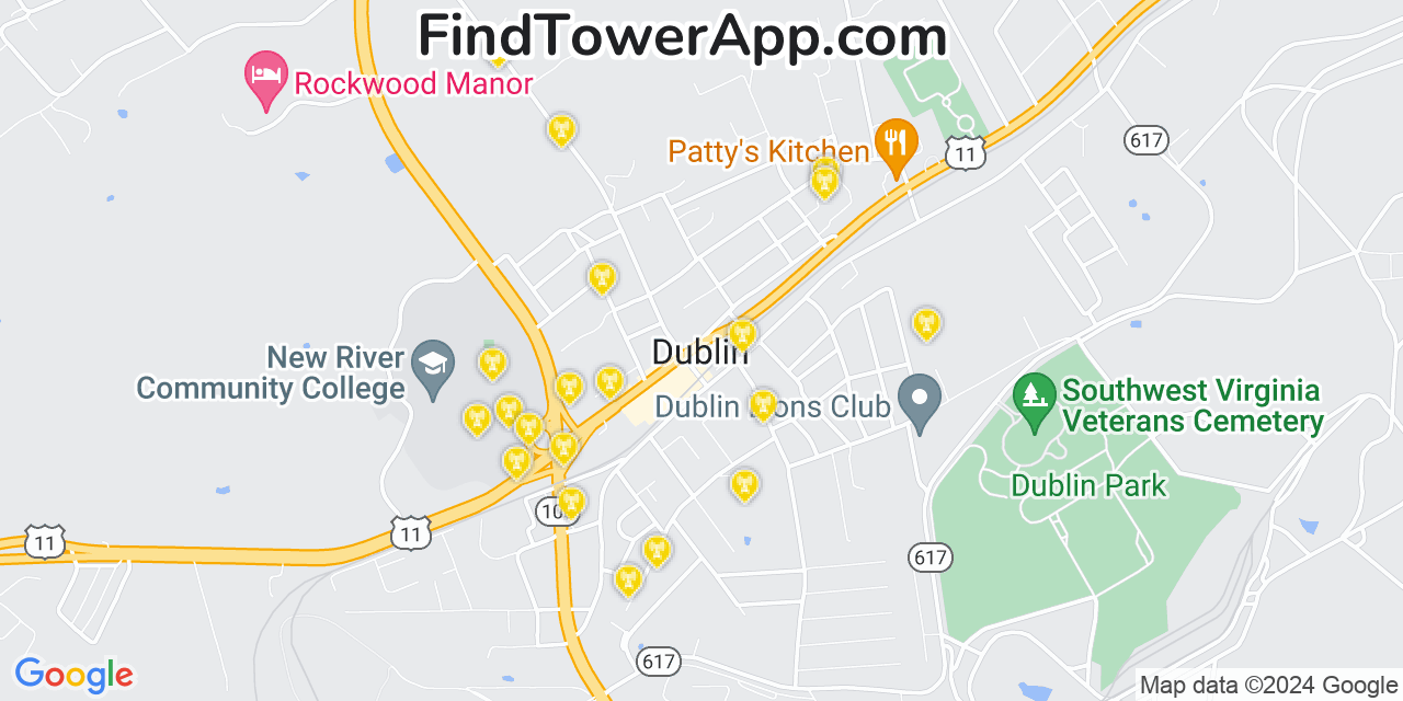 Verizon 4G/5G cell tower coverage map Dublin, Virginia