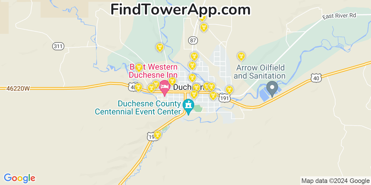AT&T 4G/5G cell tower coverage map Duchesne, Utah