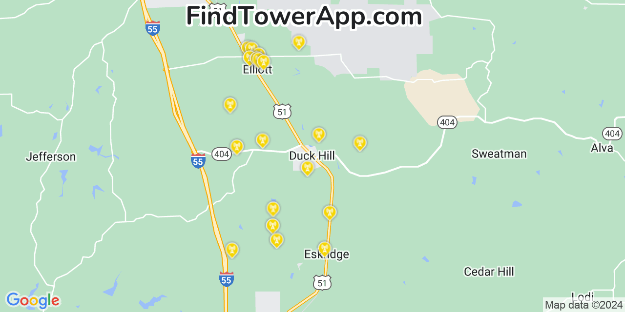 T-Mobile 4G/5G cell tower coverage map Duck Hill, Mississippi