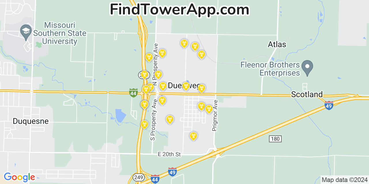 AT&T 4G/5G cell tower coverage map Duenweg, Missouri