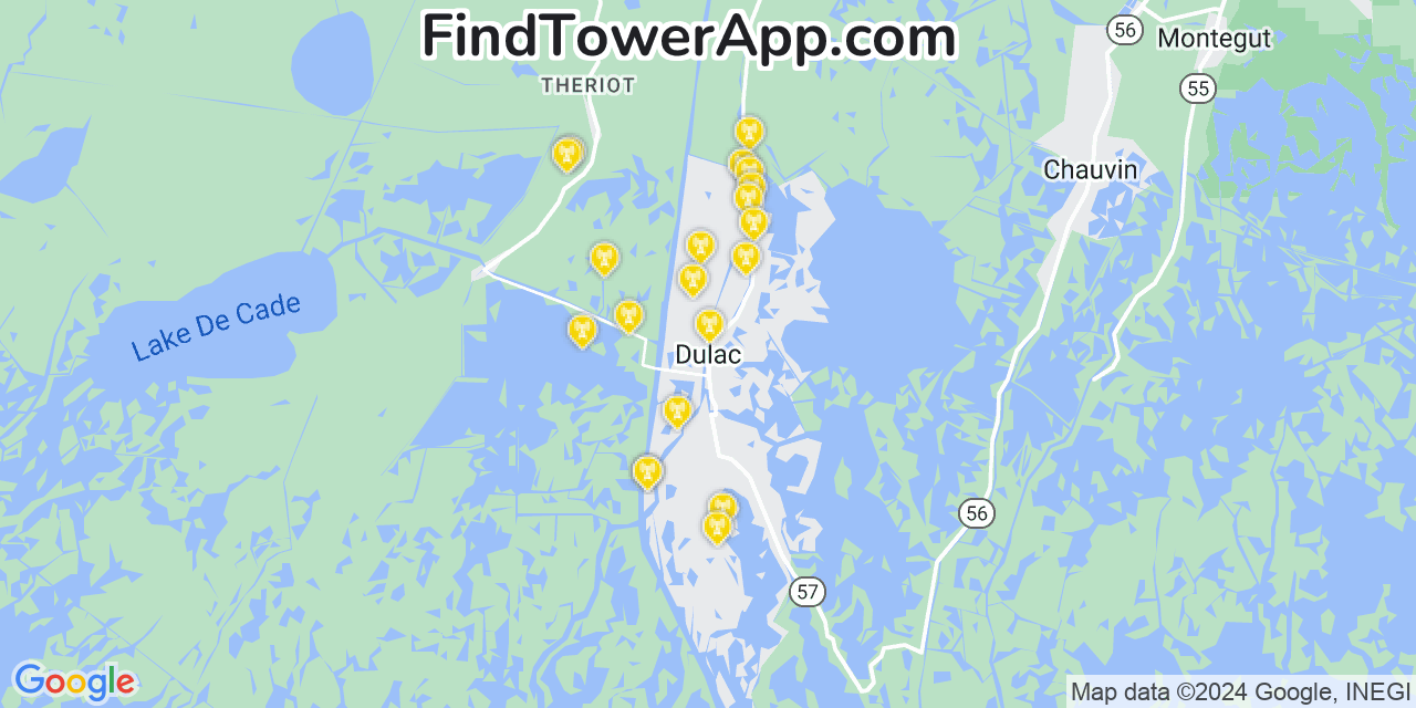 AT&T 4G/5G cell tower coverage map Dulac, Louisiana