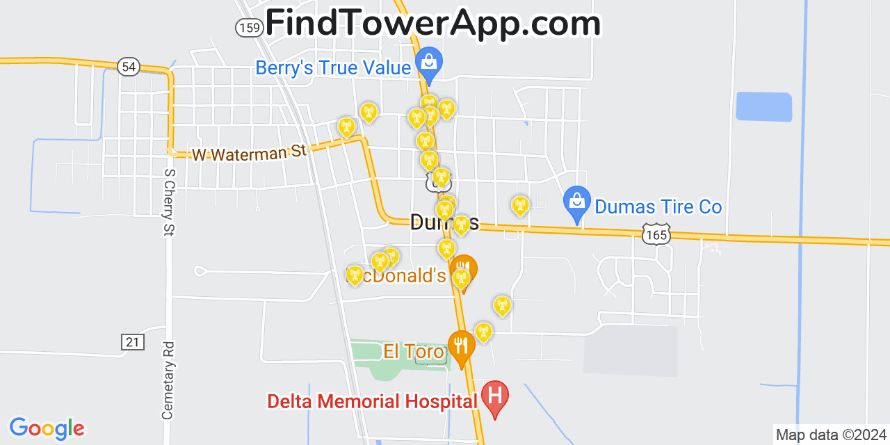 AT&T 4G/5G cell tower coverage map Dumas, Arkansas