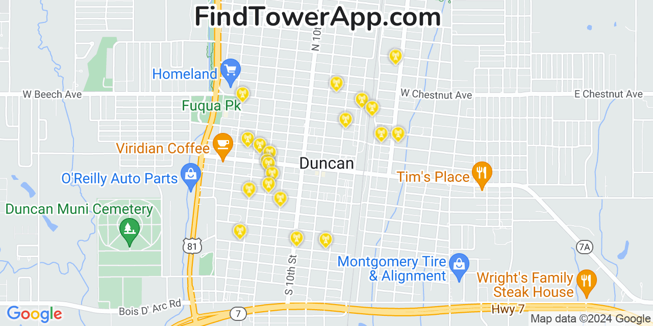 T-Mobile 4G/5G cell tower coverage map Duncan, Oklahoma