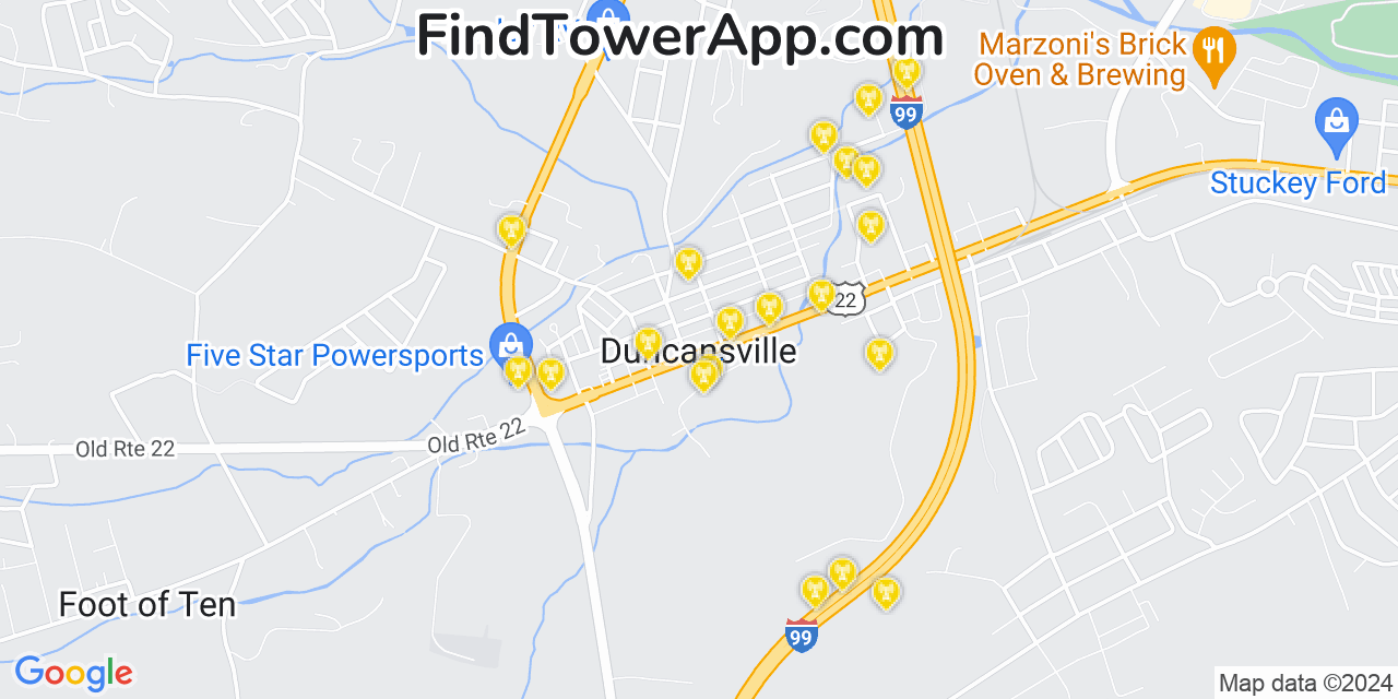 AT&T 4G/5G cell tower coverage map Duncansville, Pennsylvania