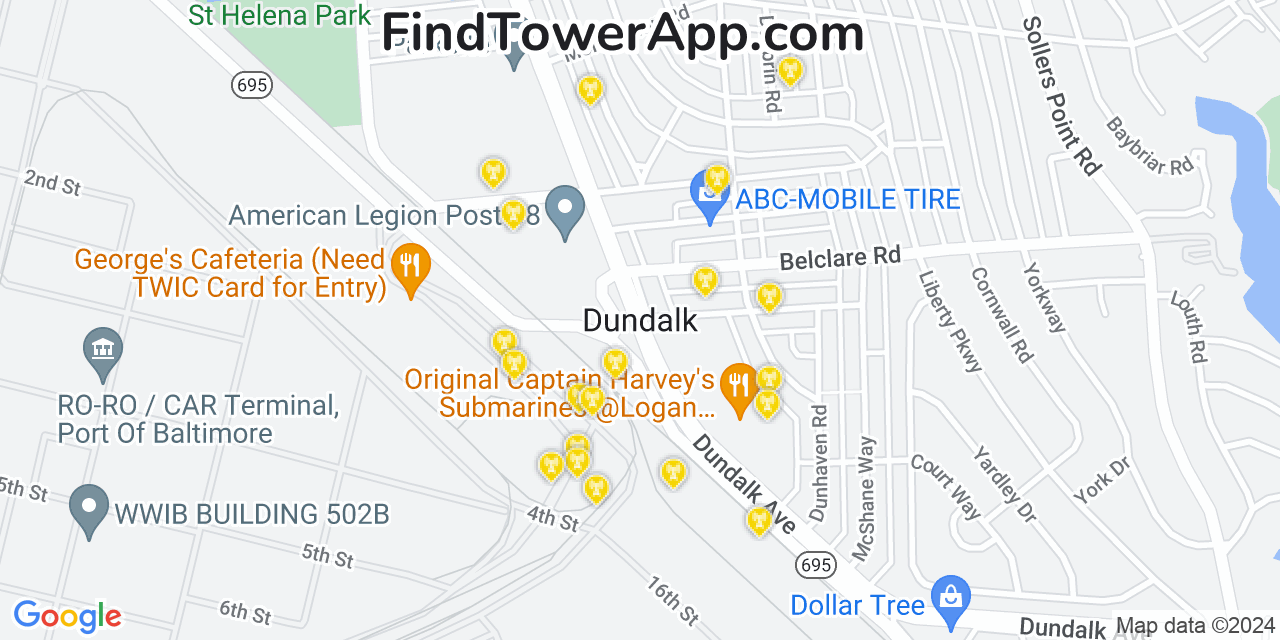 T-Mobile 4G/5G cell tower coverage map Dundalk, Maryland