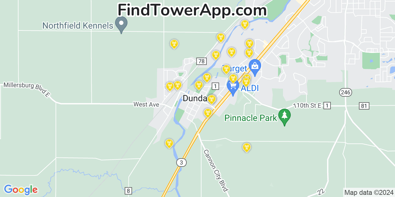 AT&T 4G/5G cell tower coverage map Dundas, Minnesota