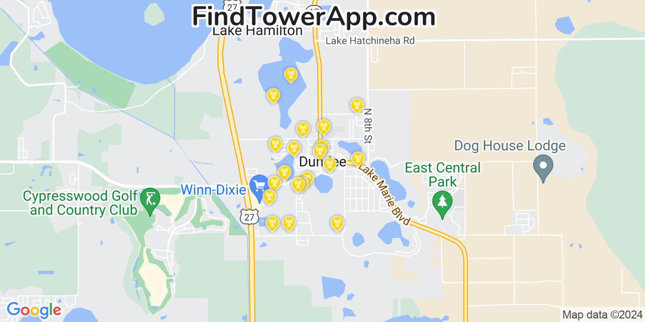 AT&T 4G/5G cell tower coverage map Dundee, Florida