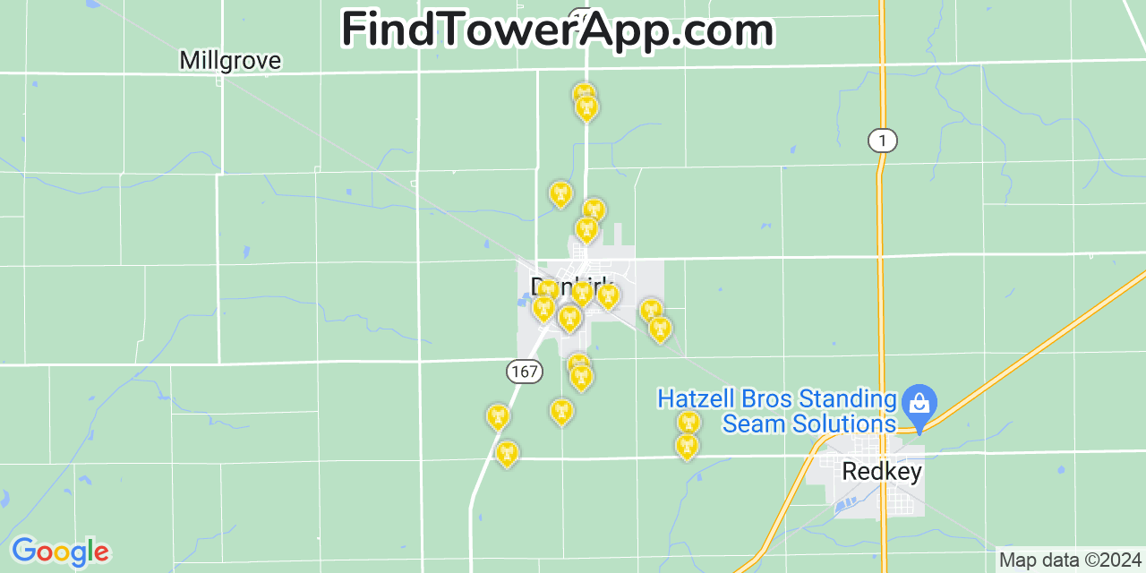 Verizon 4G/5G cell tower coverage map Dunkirk, Indiana