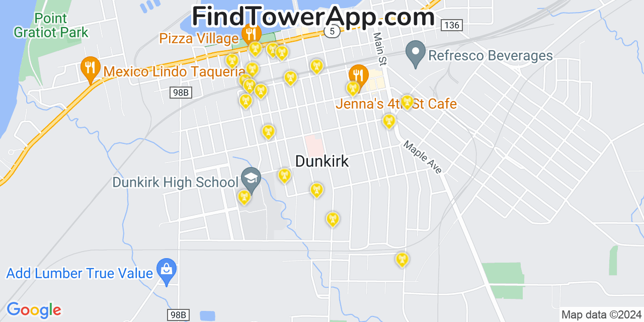 T-Mobile 4G/5G cell tower coverage map Dunkirk, New York