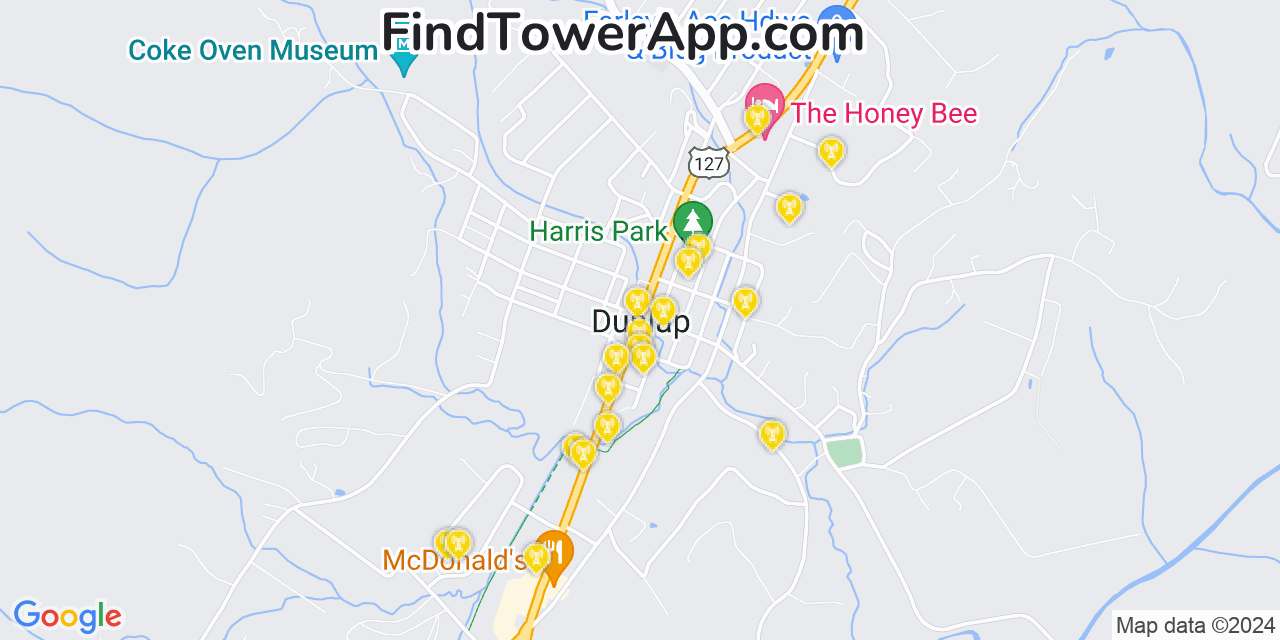 AT&T 4G/5G cell tower coverage map Dunlap, Tennessee