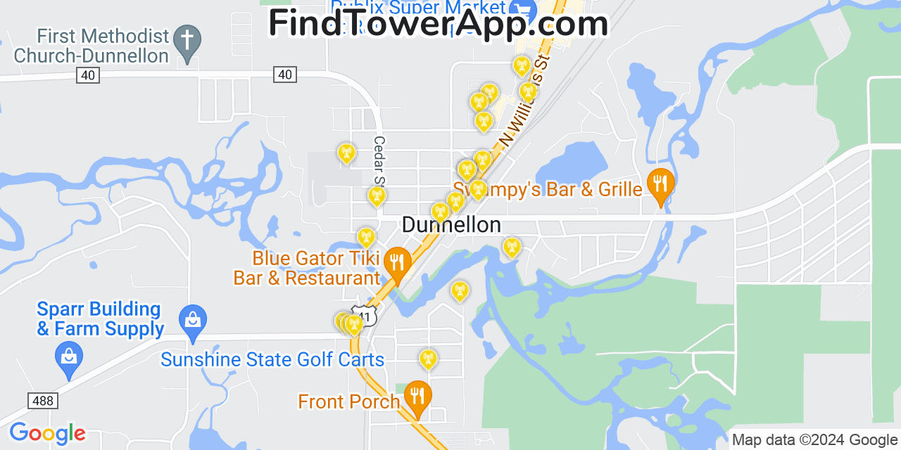 AT&T 4G/5G cell tower coverage map Dunnellon, Florida