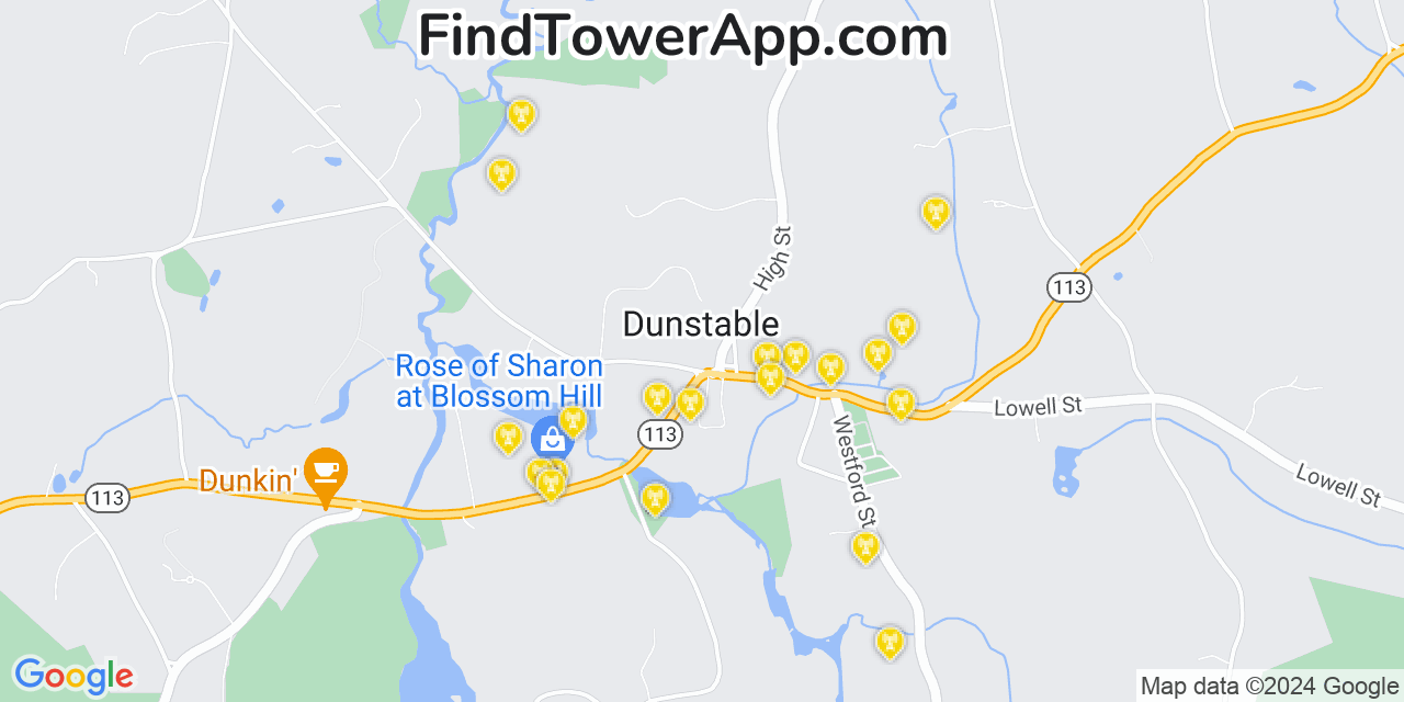 T-Mobile 4G/5G cell tower coverage map Dunstable, Massachusetts