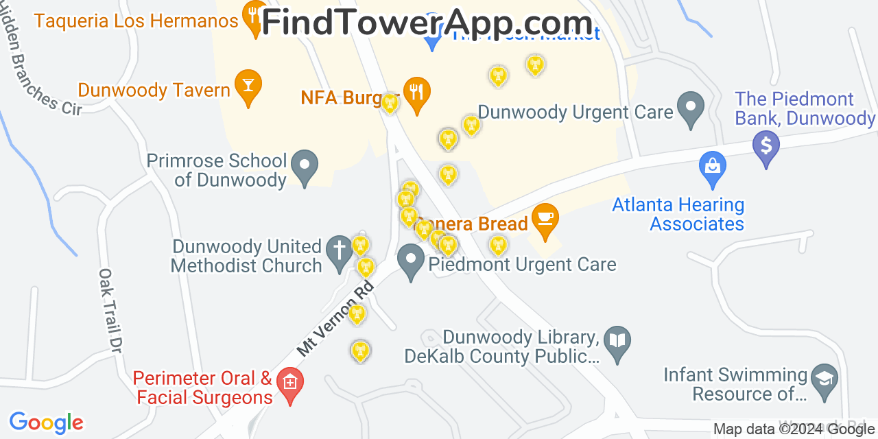 AT&T 4G/5G cell tower coverage map Dunwoody, Georgia