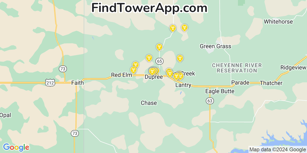 AT&T 4G/5G cell tower coverage map Dupree, South Dakota