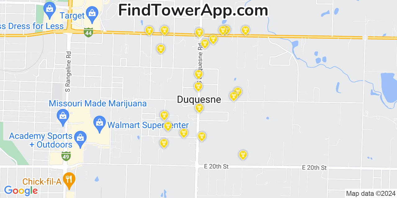 AT&T 4G/5G cell tower coverage map Duquesne, Missouri