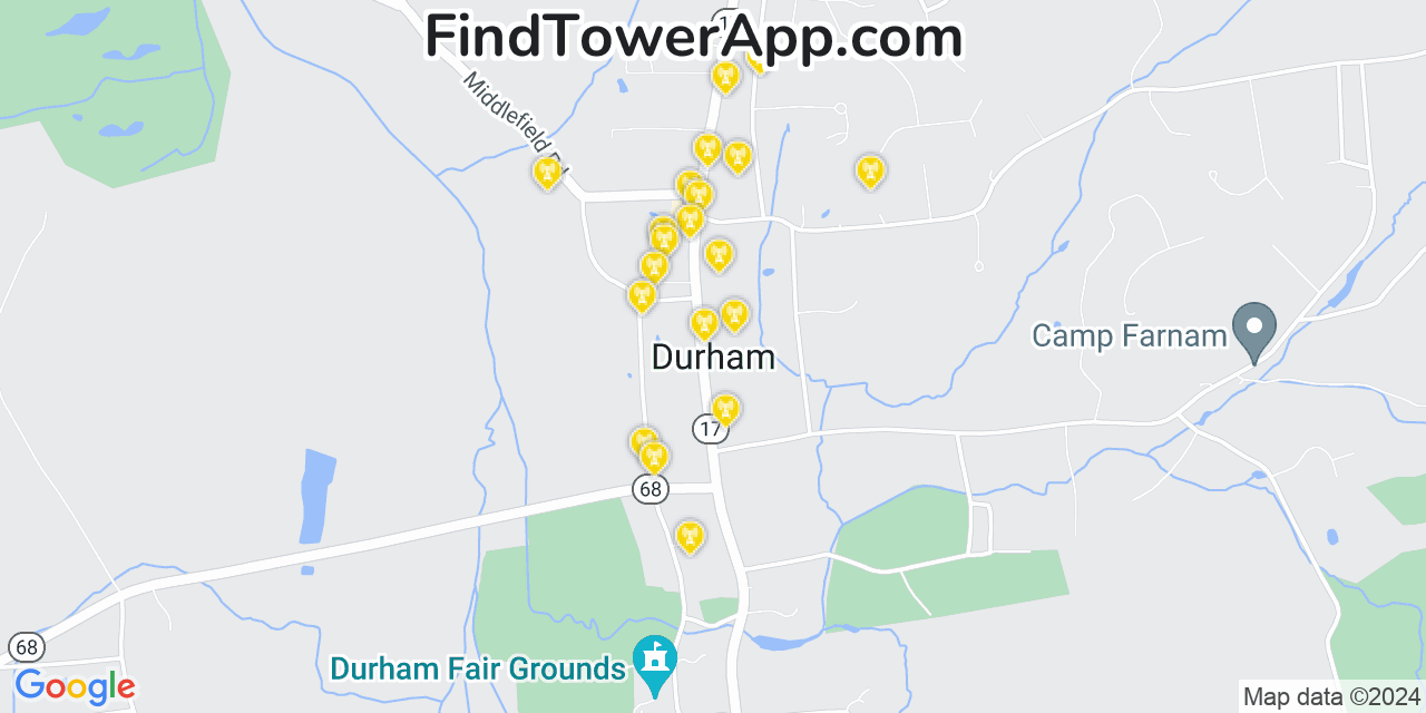 AT&T 4G/5G cell tower coverage map Durham, Connecticut